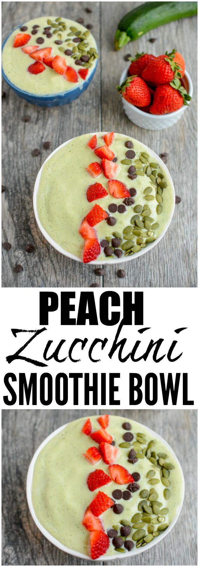 This Peach Zucchini Smoothie Bowl is the perfect way to add some extra vegetables to your smoothie! Frozen zucchini adds creaminess without changing the flavor. 