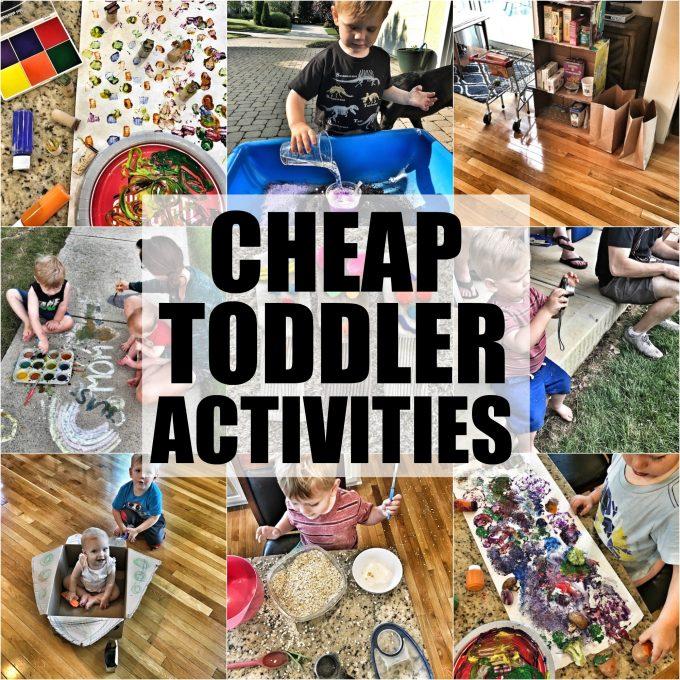 These Cheap Toddler Activities are perfect for keeping young kids entertained without spending a ton of money! Most can be done using things you probably already have around the house! Do them indoors in the winter or outside in the summer.