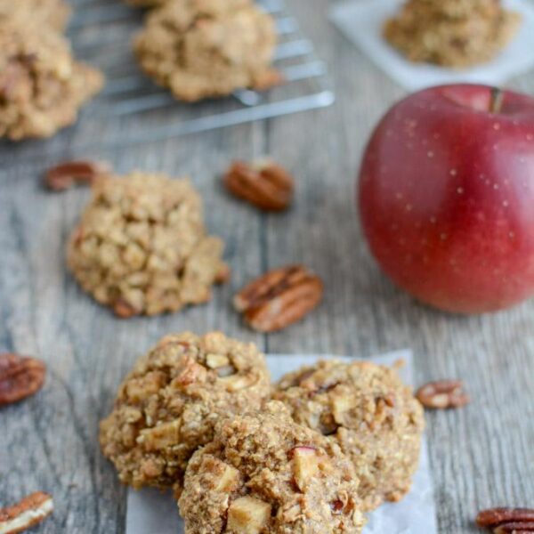 These gluten-free Apple Pecan Snack Cookies are a healthy, kid-friendly snack, breakfast or dessert. They're made with coconut and oat flour, full of fresh apples and sweetened with maple syrup.