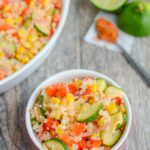 This vegan Confetti Cauliflower Rice is a healthy, gluten-free recipe. Serve it as a side dish or add some protein to turn it into a main dish for lunch or dinner.