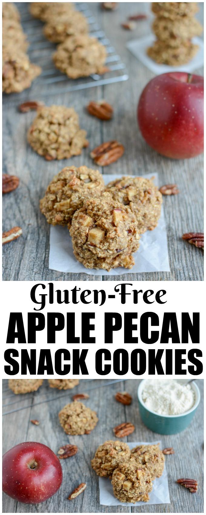 These gluten-free Apple Pecan Snack Cookies are a healthy, kid-friendly snack, breakfast or dessert. They're made with coconut and oat flour, full of fresh apples and sweetened with maple syrup.