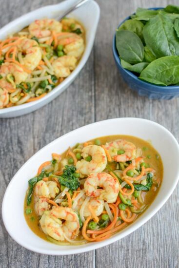 This recipe for Shrimp Curry Noodle Bowls is quick, healthy and perfect for dinner on a busy night. Ready in 15 minutes, it's packed with veggies and full of flavor!