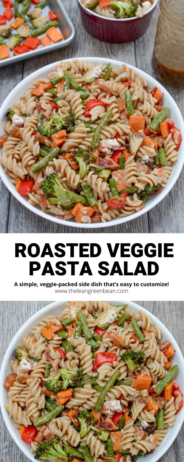 Roasted Vegetable Pasta Salad 33 This Roasted Vegetable Pasta Salad is a simple, healthy side dish recipe. Choose your favorite veggies, then add some bacon, goat cheese and an easy balsamic dressing.