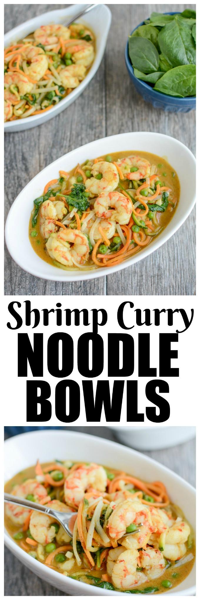 This recipe for Shrimp Curry Noodle Bowls is quick, healthy and perfect for dinner on a busy night. Ready in 15 minutes, it's packed with veggies and full of flavor!