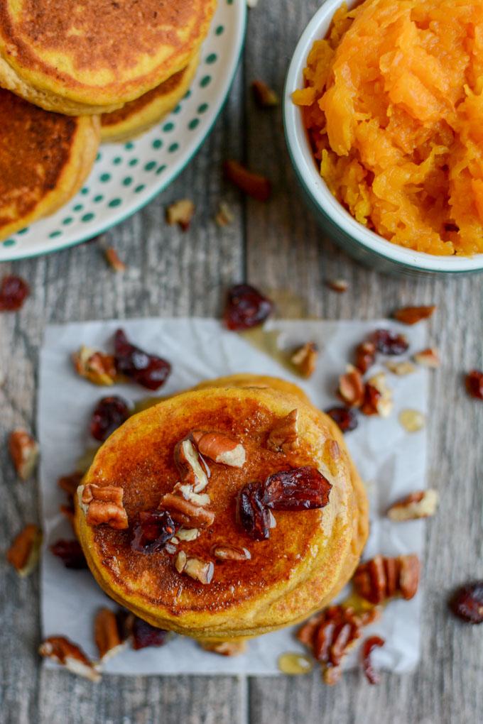 Butternut Squash Pancakes with pecans and craisins