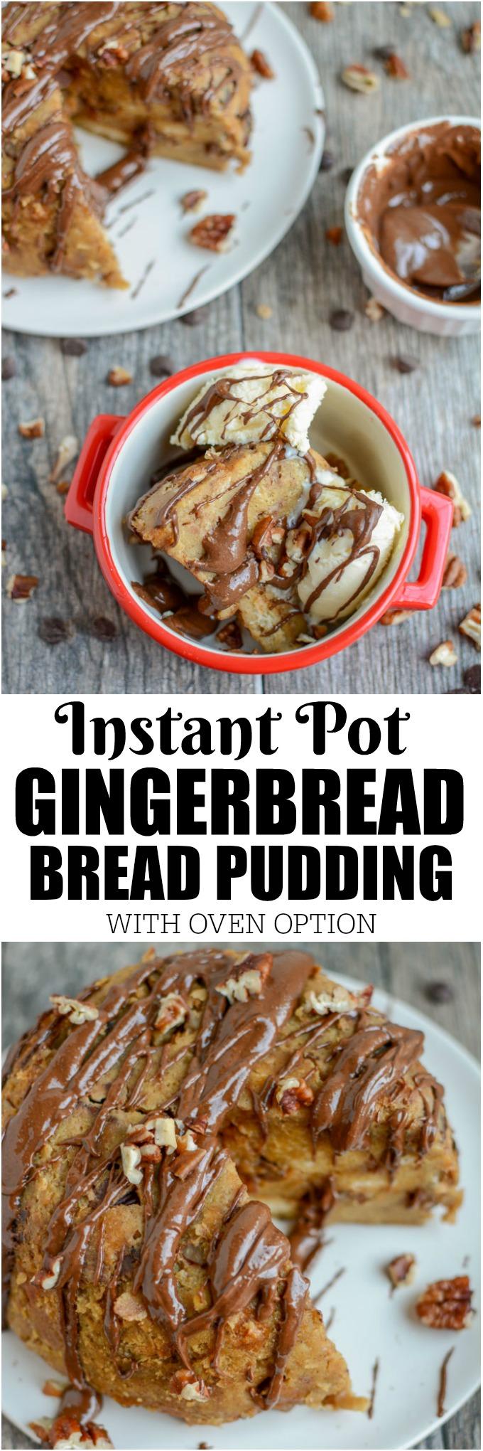 This Instant Pot Gingerbread Bread Pudding is the perfect dessert for a holiday party or family gathering. It can also be made in the oven!