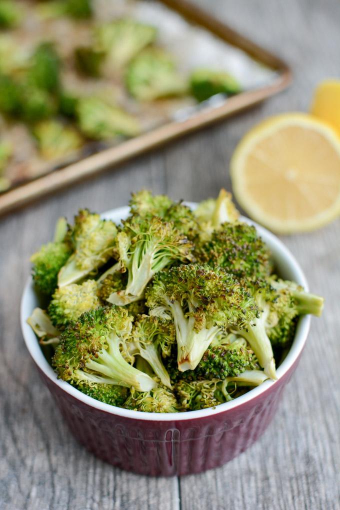 This Lemon Roasted Broccoli recipe is a simple, healthy dinner side dish. Ready in just 10 minutes and made with only 3 ingredients, this recipe is sure to be a hit!