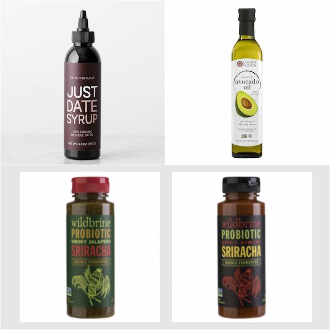 foods to try - date syrup, avocado oil, probiotic sriracha