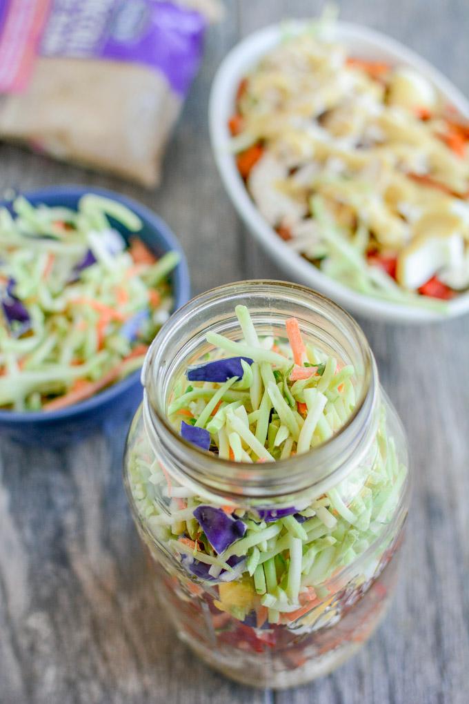 Broccoli Coleslaw Salad with chicken and honey mustard dressing