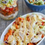 This Broccoli Slaw Salad in a Jar is the perfect packable lunch! Transform leftover chicken into an easy, healthy lunch option that can be prepped ahead of time for a busy week!