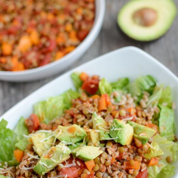 This Lentil Taco Salad is an easy vegan dinner that's perfect for your next Taco Tuesday! Lentils make a great substitute for ground meat if you're looking to transition to more plant-based meals. 