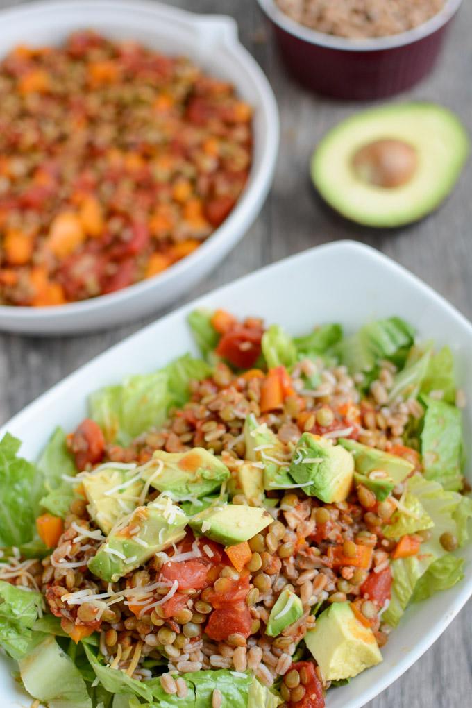 Chickpea and Lentil Taco Salad Meal Prep Bowls - She Likes Food