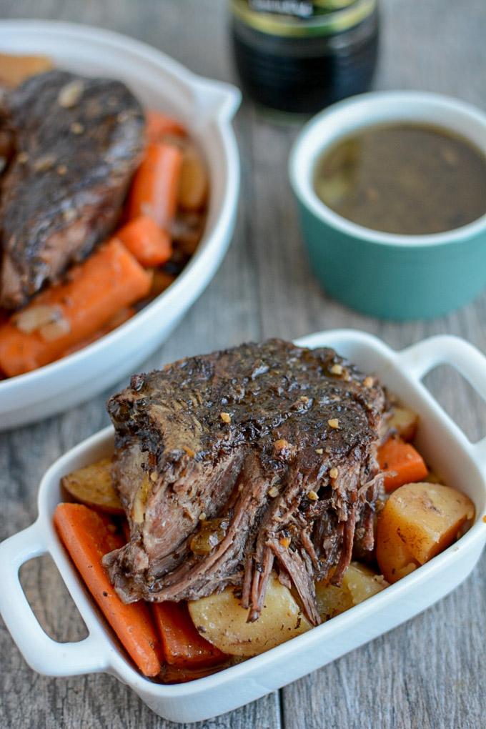 This Slow Cooker Balsamic Pot Roast is an easy, healthy dinner option for a busy night. Beef, potatoes and carrots cook all day for a balanced meal that's ready when you walk in the door.