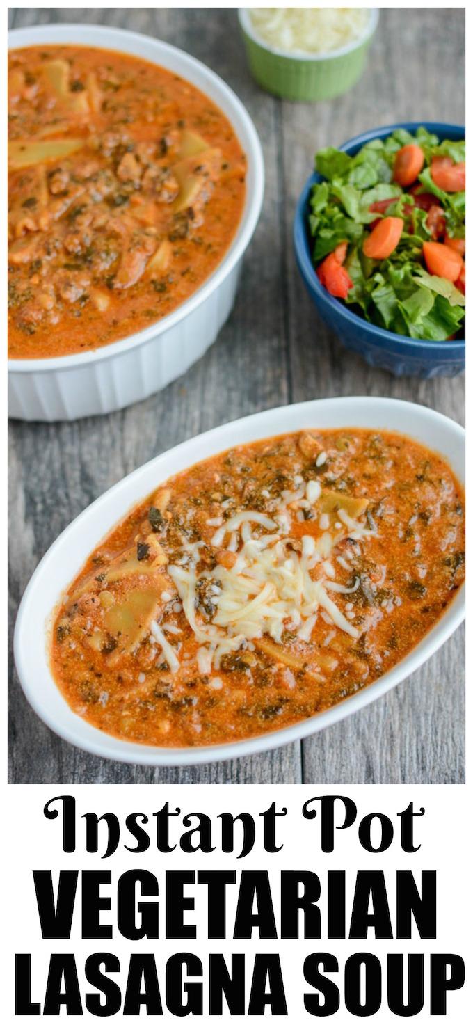 This Instant Pot Vegetarian Lasagna Soup is a quick and easy comfort food dinner that's ready in under 30 min or less.
