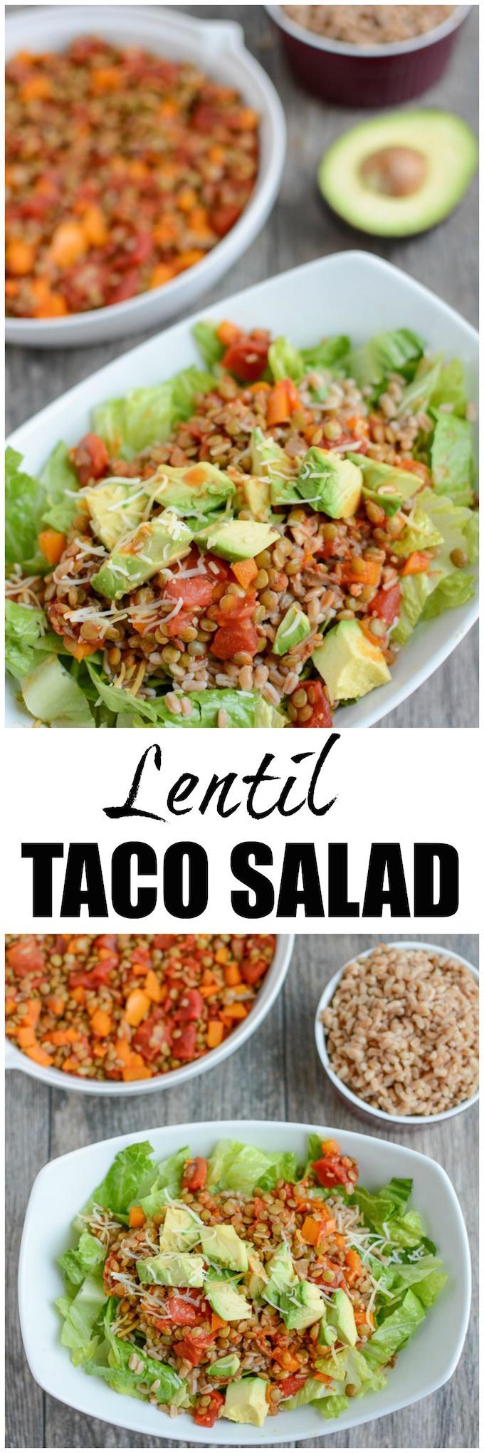 This Lentil Taco Salad is an easy vegan dinner that's perfect for your next Taco Tuesday! Lentils make a great substitute for ground meat if you're looking to transition to more plant-based meals. 