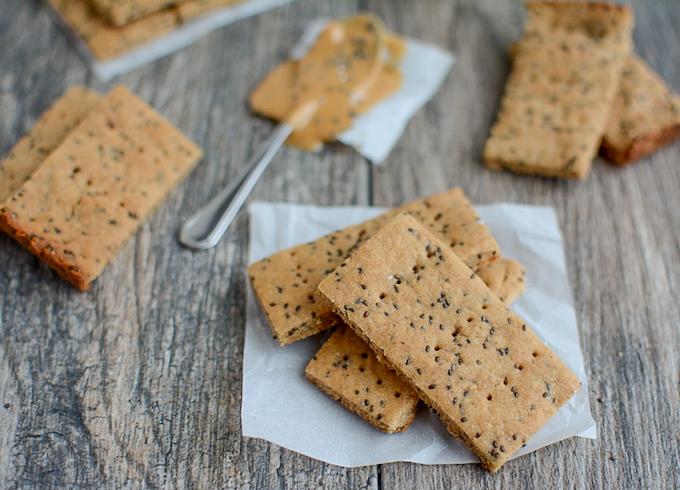 Peanut Butter Chia Crackers made with white whole wheat flour horizontal photo