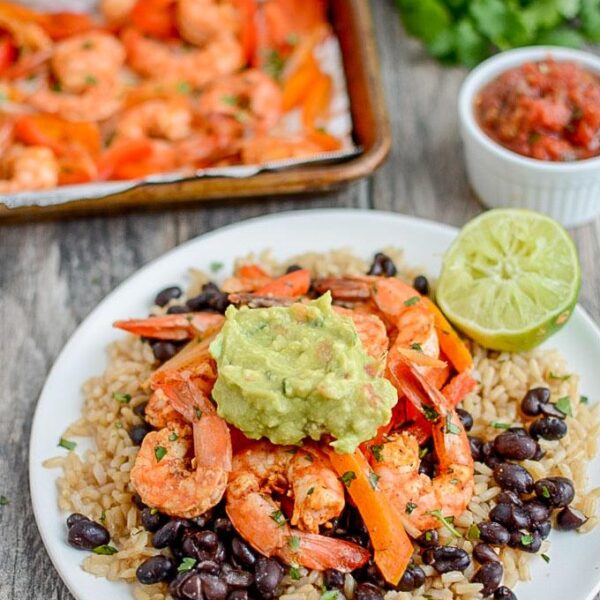 These Sheet Pan Shrimp Fajitas are quick, easy and perfect for dinner on a busy night. They cook quickly and make great leftovers for lunch or dinner later in the week.