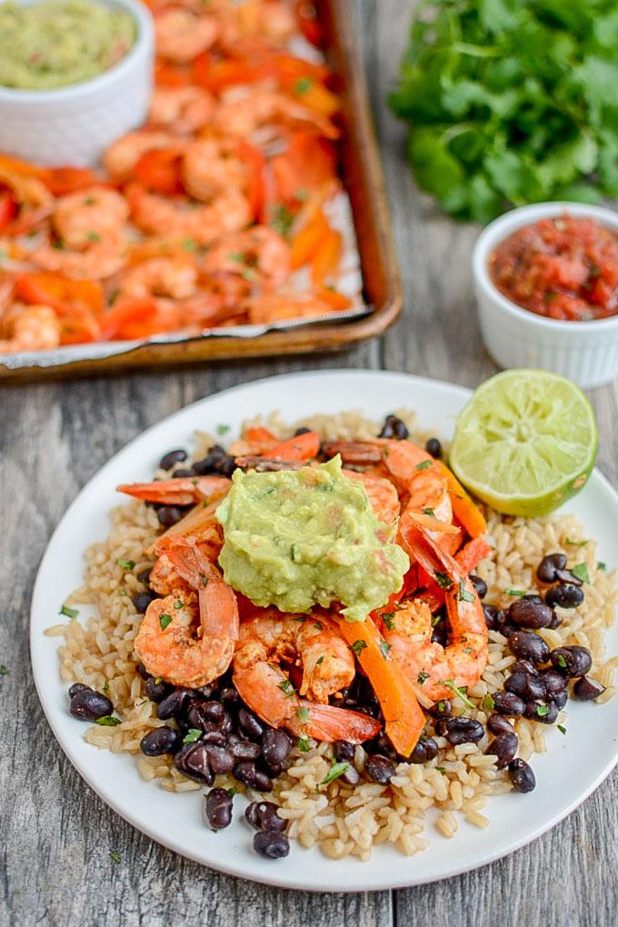 These Sheet Pan Shrimp Fajitas are quick, easy and perfect for dinner on a busy night. They cook quickly and make great leftovers for lunch or dinner later in the week.