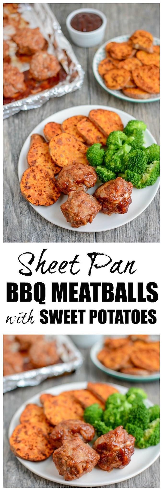 Make these Sheet Pan BBQ Meatballs with Sweet Potatoes recipe for a quick and easy weeknight dinner that the whole family will love! Plus the leftovers make the perfect healthy lunch option.