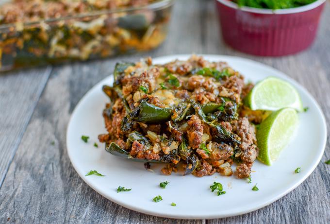 Beef and Cauliflower Stuffed Pepper Casserole