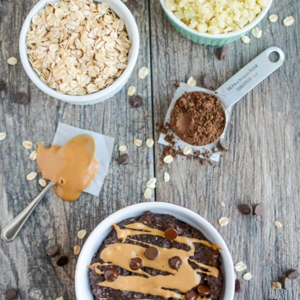 Chocolate Peanut Butter Cauliflower Oatmeal - perfect for breakfast!