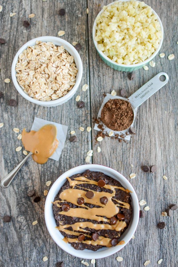 Chocolate Peanut Butter Cauliflower Oatmeal - perfect for breakfast!