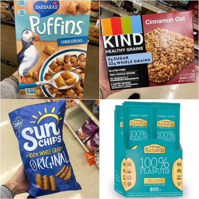 60+ Healthy Packaged Snacks For Kids 6 puffins, kind, sun chips, crazy richards