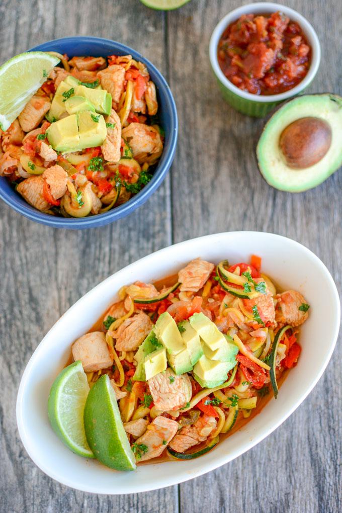 Mexican Chicken and Spiralized Veggie Bowls