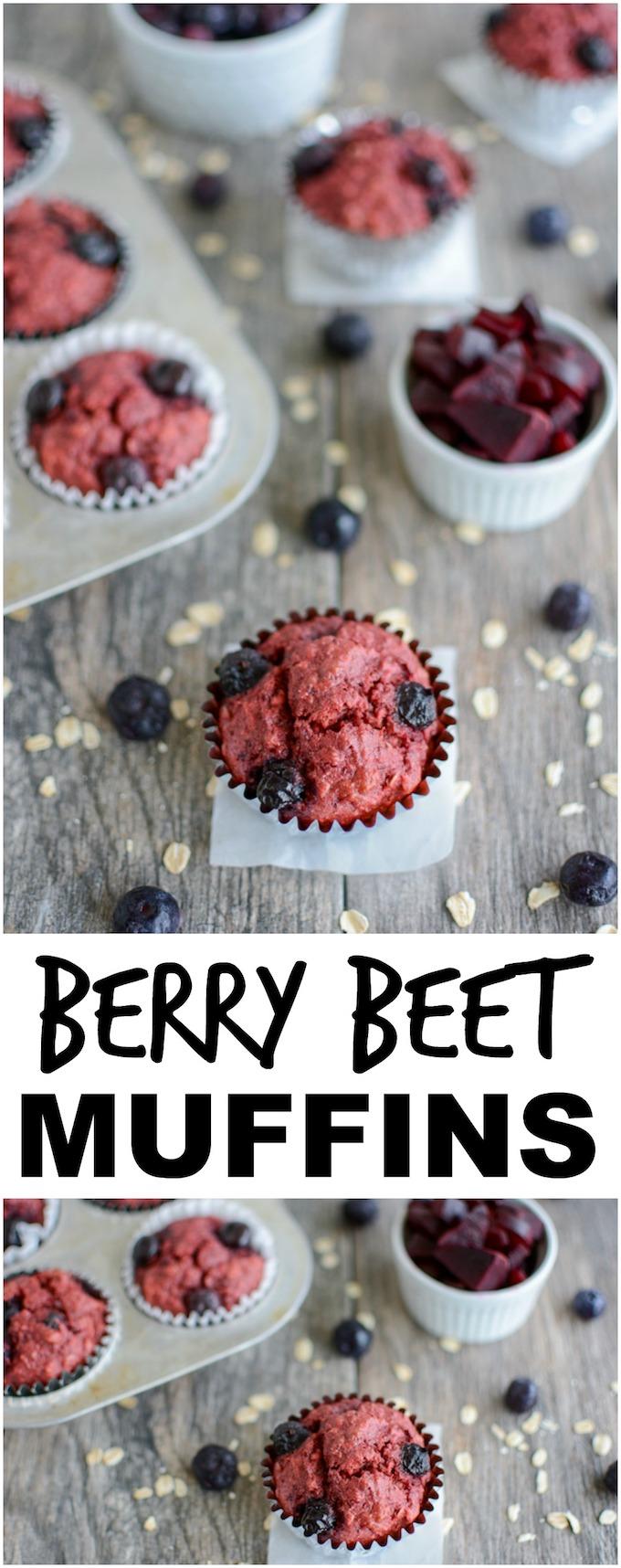 These Blueberry Beet Muffins are a healthy, kid-friendly breakfast or snack. Their pink color makes them fun to eat and you'd never know they're packed with vegetables!