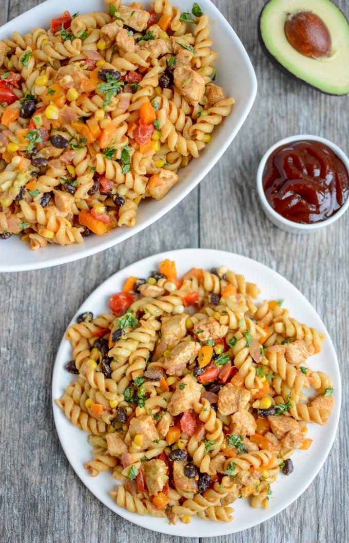 BBQ Chicken Pasta Salad made with Dreamfields rotini pasta