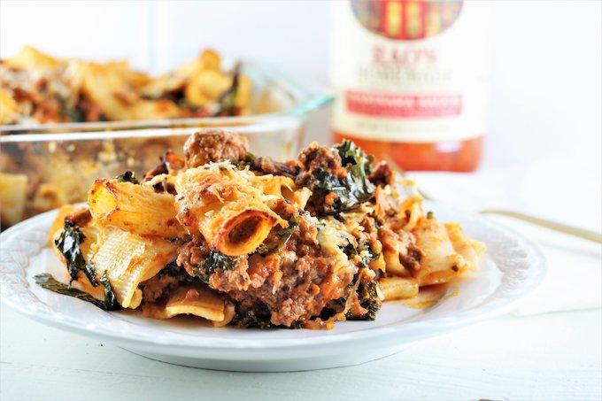 Cheesy Beef and Kale Pasta Bake