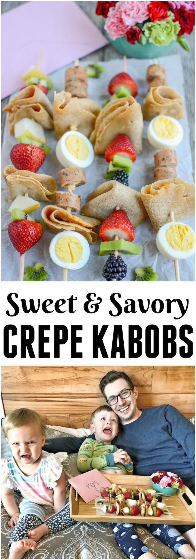 (#AD) These Crepe Kabobs are a great way to get kids in the kitchen and they'd make the perfect Mother's Day treat! Make one quick stop at @Meijerstores to grab all the ingredients, plus a card, flowers and even a cute tray to serve her breakfast in bed!