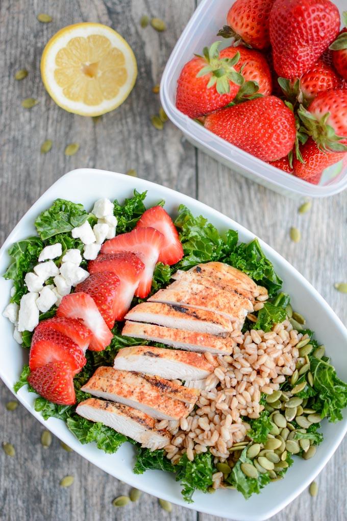 Strawberry Chicken Kale Salad