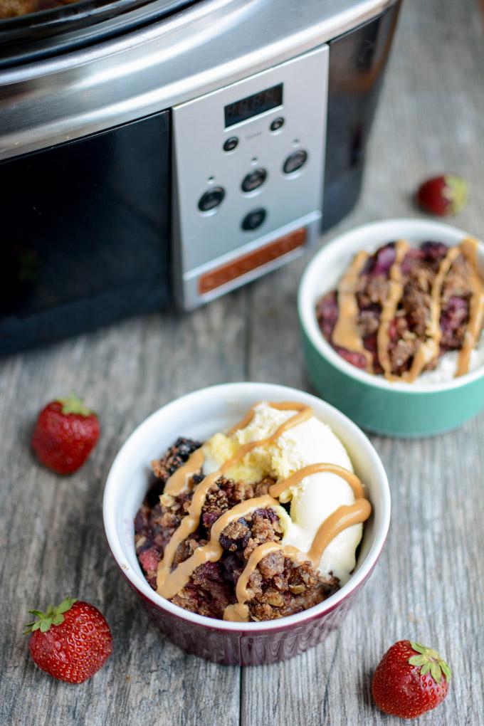 Healthy Fruit Crisp made in the slow cooker.