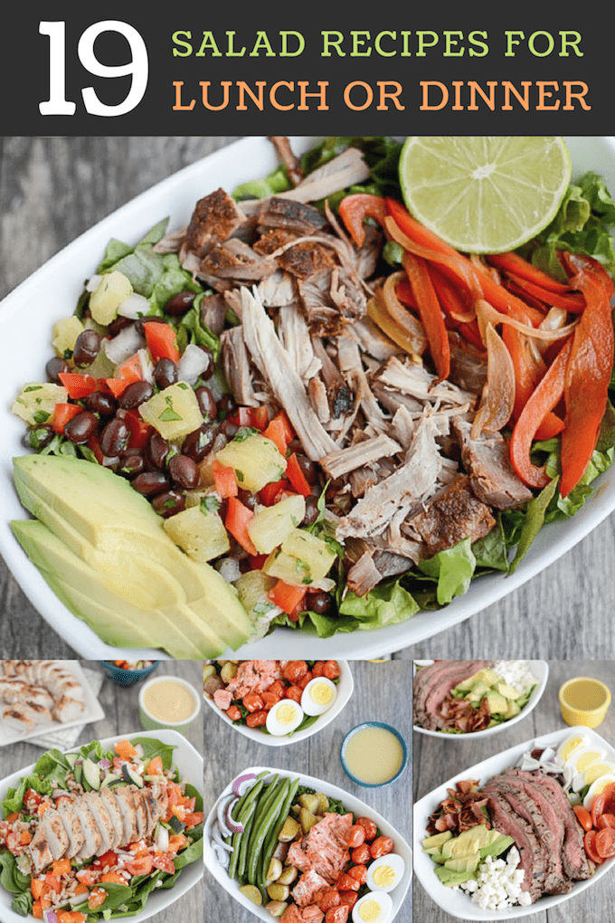 Looking for some salad recipes for lunch or dinner? These hearty salads are packed with fiber, protein, healthy fats and lots of veggies. Perfect for a quick summer meal!