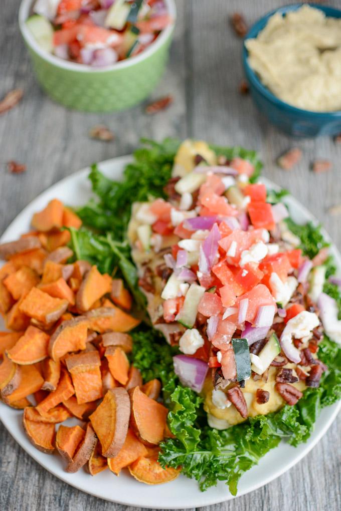 Hummus Crusted Chicken with roasted sweet potatoes