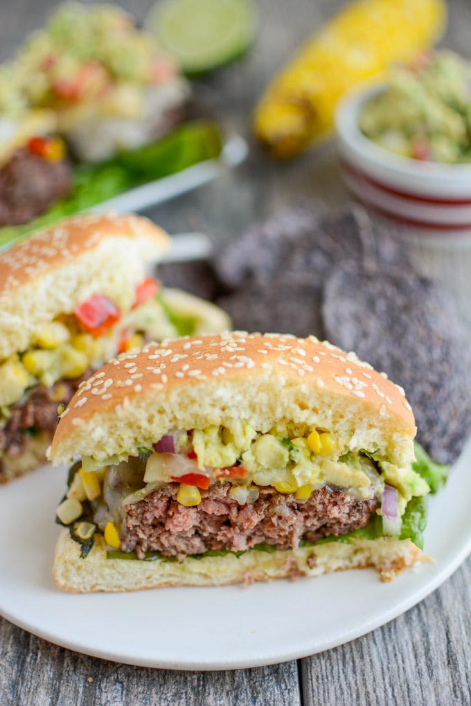 Grilled Mexican Burger cut in half