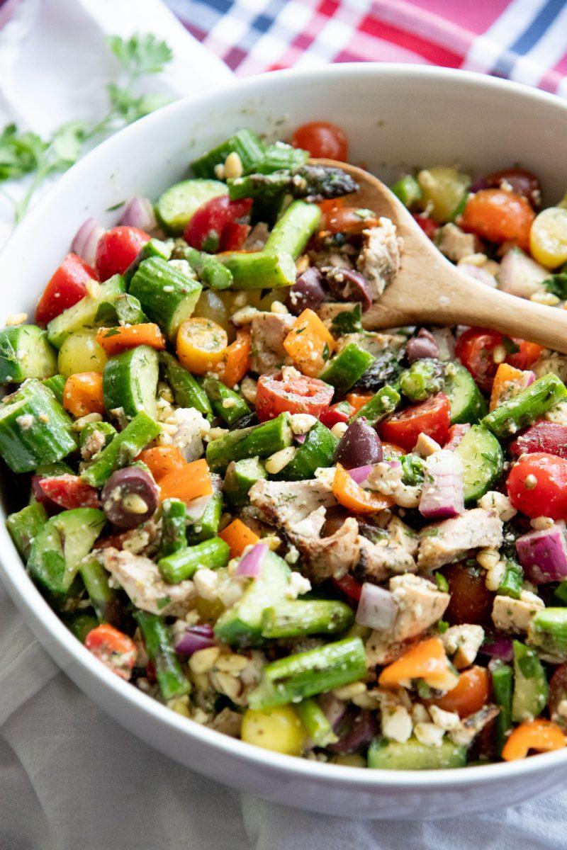 Grilled Chicken & Asparagus Chopped Greek Salad