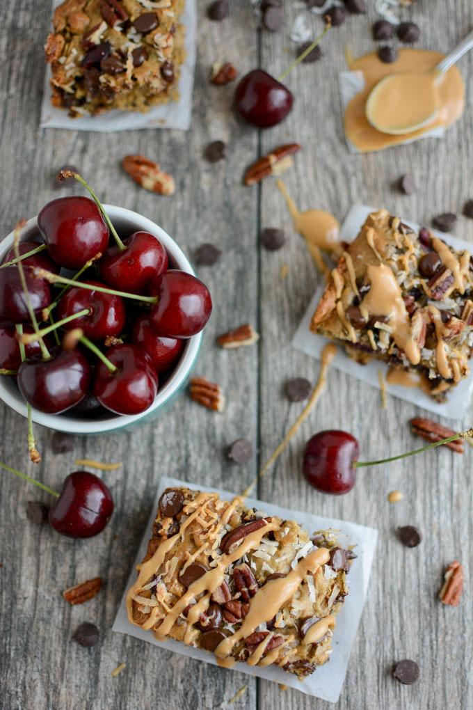 Sweet Cherry Oat Bars with Peanut Butter Drizzle