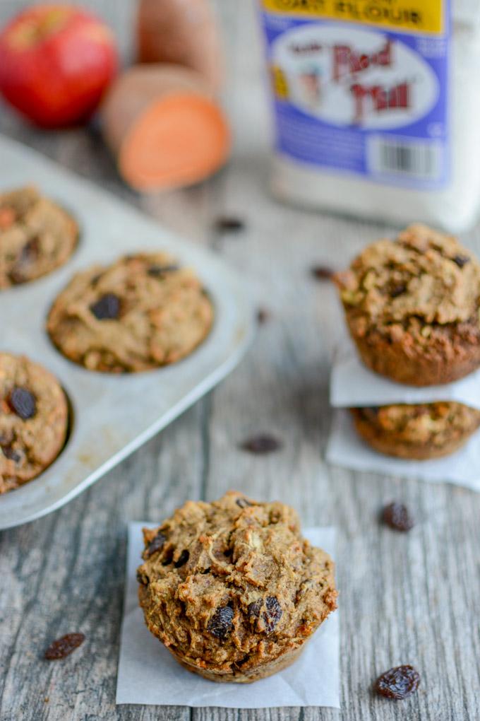 Cinnamon Raisin Sweet Potato Muffins made with Bob's Red Mill Oat Flour