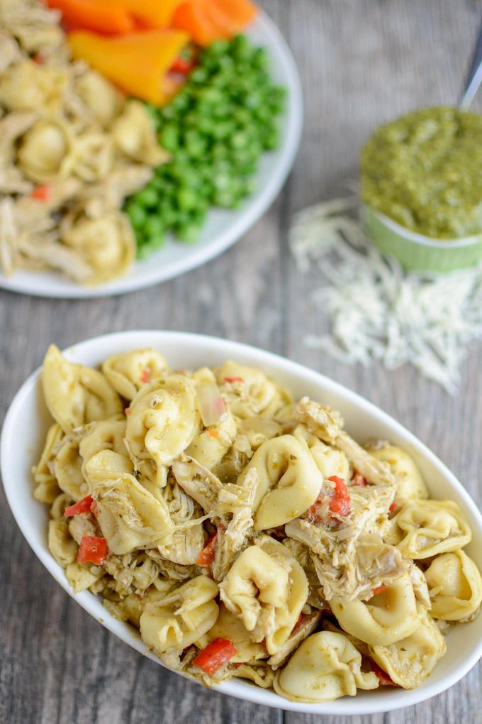 Slow Cooker Pesto Chicken Tortellini with mozzarella cheese