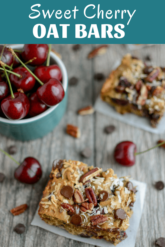 These Sweet Cherry Oat Bars are the perfect addition to breakfast on a busy weekday morning or for serving as a kid-friendly after school snack! They're lightly sweetened and full of fiber and protein. 