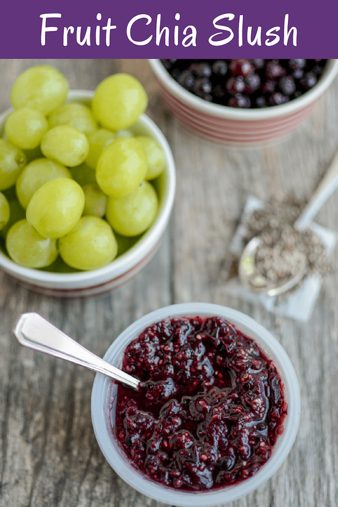 This Fruit Chia Slush is a fun, kid-friendly addition to a lunchbox once school starts! It'll help keep the other food cool and thaw just enough by lunchtime to enjoy as a little treat.