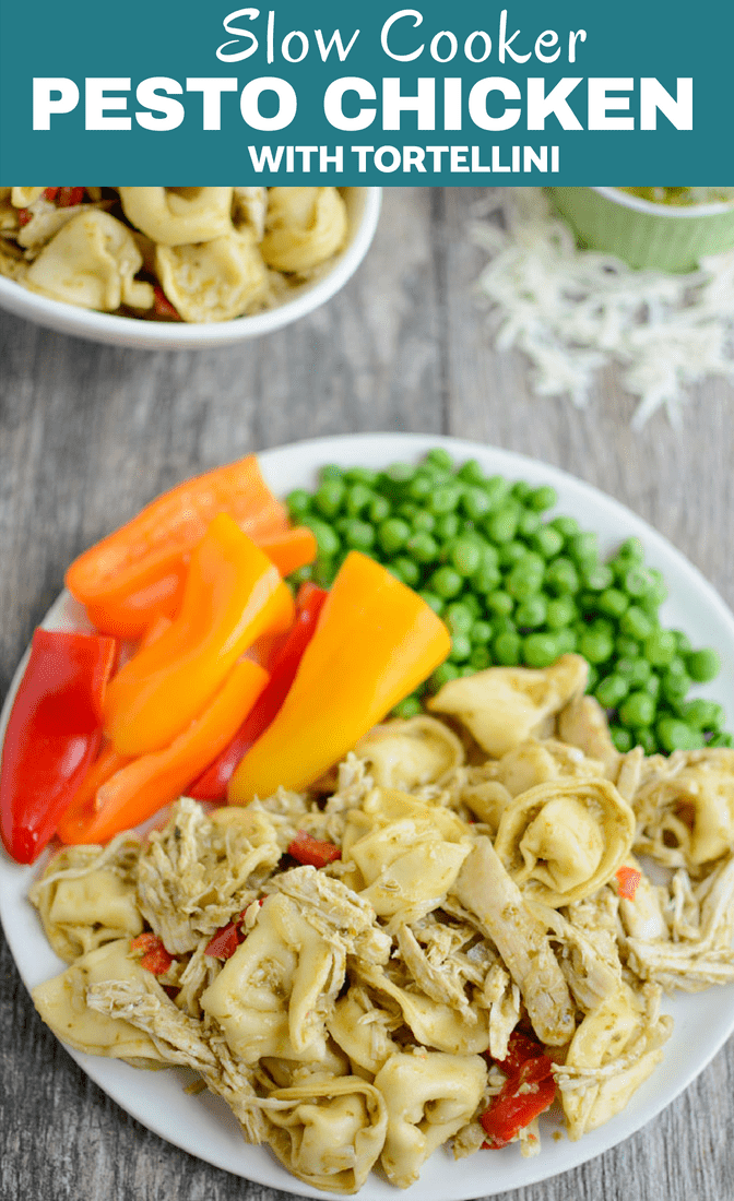 This Slow Cooker Pesto Chicken Tortellini is so easy to throw together for an easy dinner that practically cooks itself! It's freezer-friendly, kid-friendly and the perfect gift for new moms or busy families.