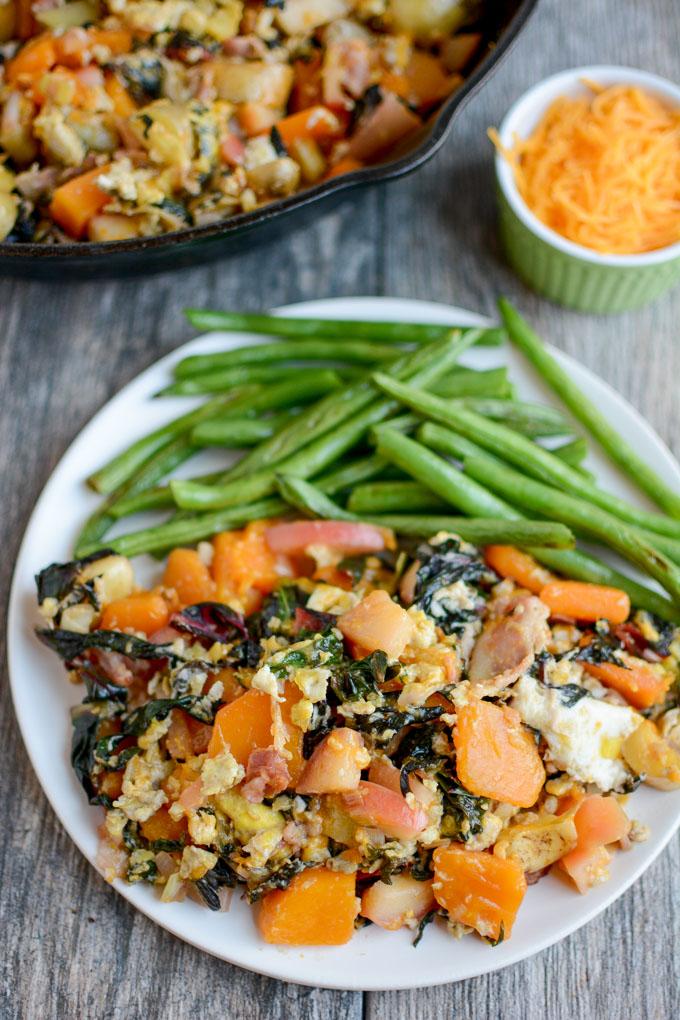 Fall Vegetable Skillet Hash with scrambled eggs