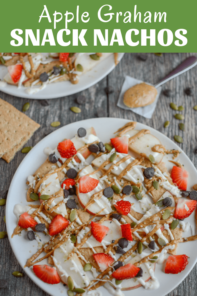 These Apple Graham Cracker Snack Nachos are a fun after school treat for the kids. A great way to mix familiar and new foods and make eating fun!