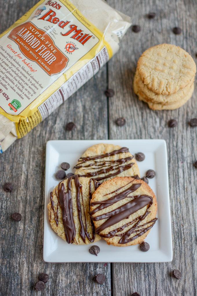 almond flour chocolate chip cookies (butter cookies with chocolate chips melted on top)