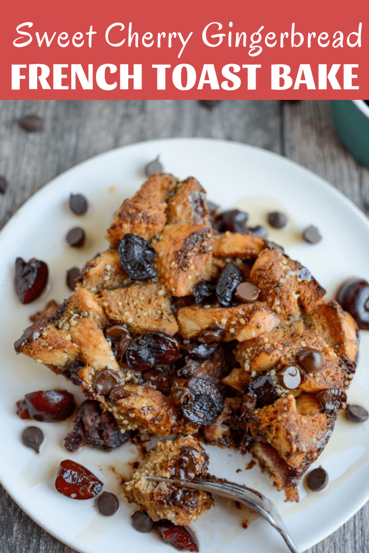 This Sweet Cherry Gingerbread French Toast Bake is the perfect holiday breakfast or brunch recipe for Thanksgiving or Christmas. It can be prepped the night before to make your morning easier and is packed with flavor.