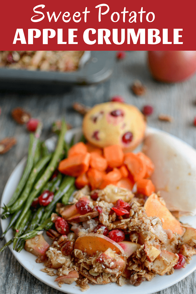 This Sweet Potato Apple Cranberry Crumble is the perfect addition to your holiday dinner. Make it for a quick and easy Thanksgiving side dish or pop it in the oven while eating and serve it with ice cream for dessert!
