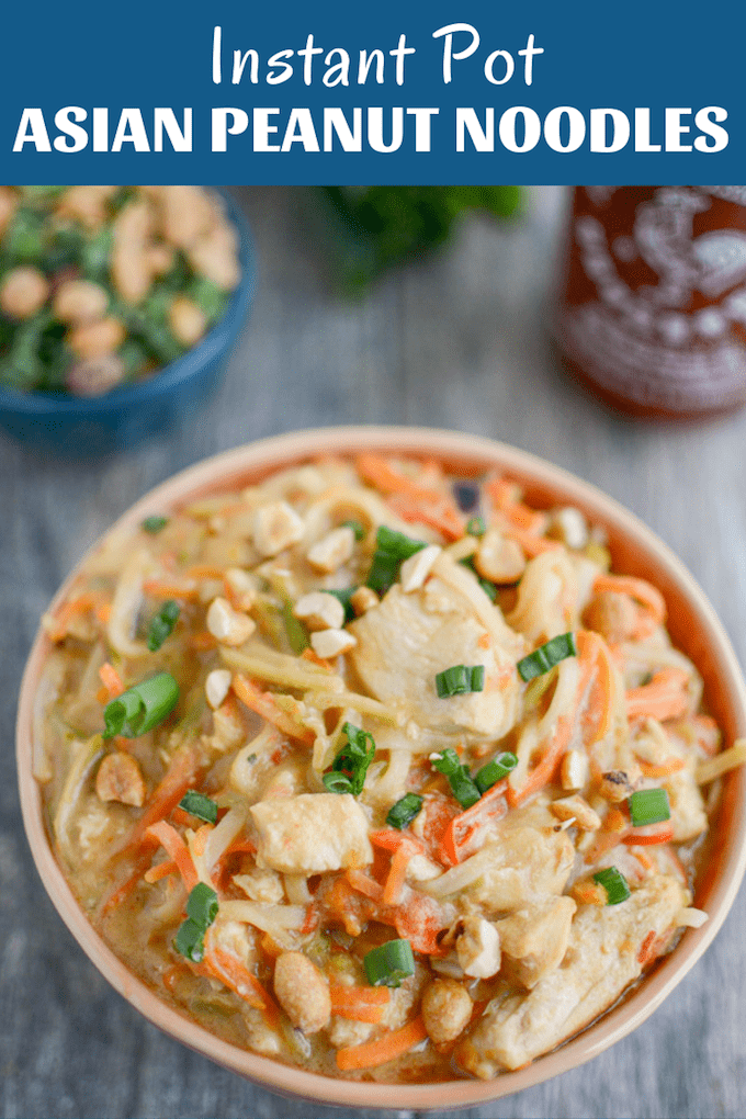 These Instant Pot Asian Peanut Noodles are packed with chicken and vegetables for a quick, healthy dinner the whole family will love! Ready in under 20 minutes, they're perfect for a busy weeknight.
